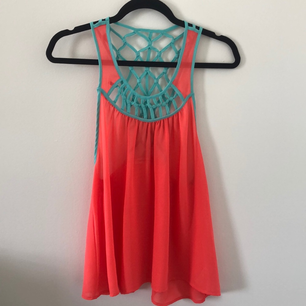 Double Zero Coral and Aqua Strappy Tank Top